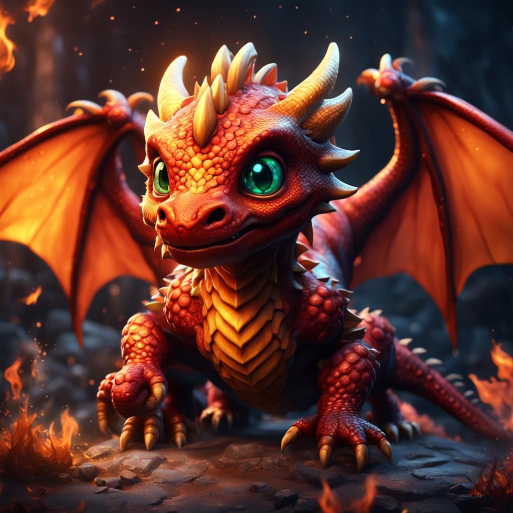 Adorable Baby Fire Dragon: Fantasy Concept Art