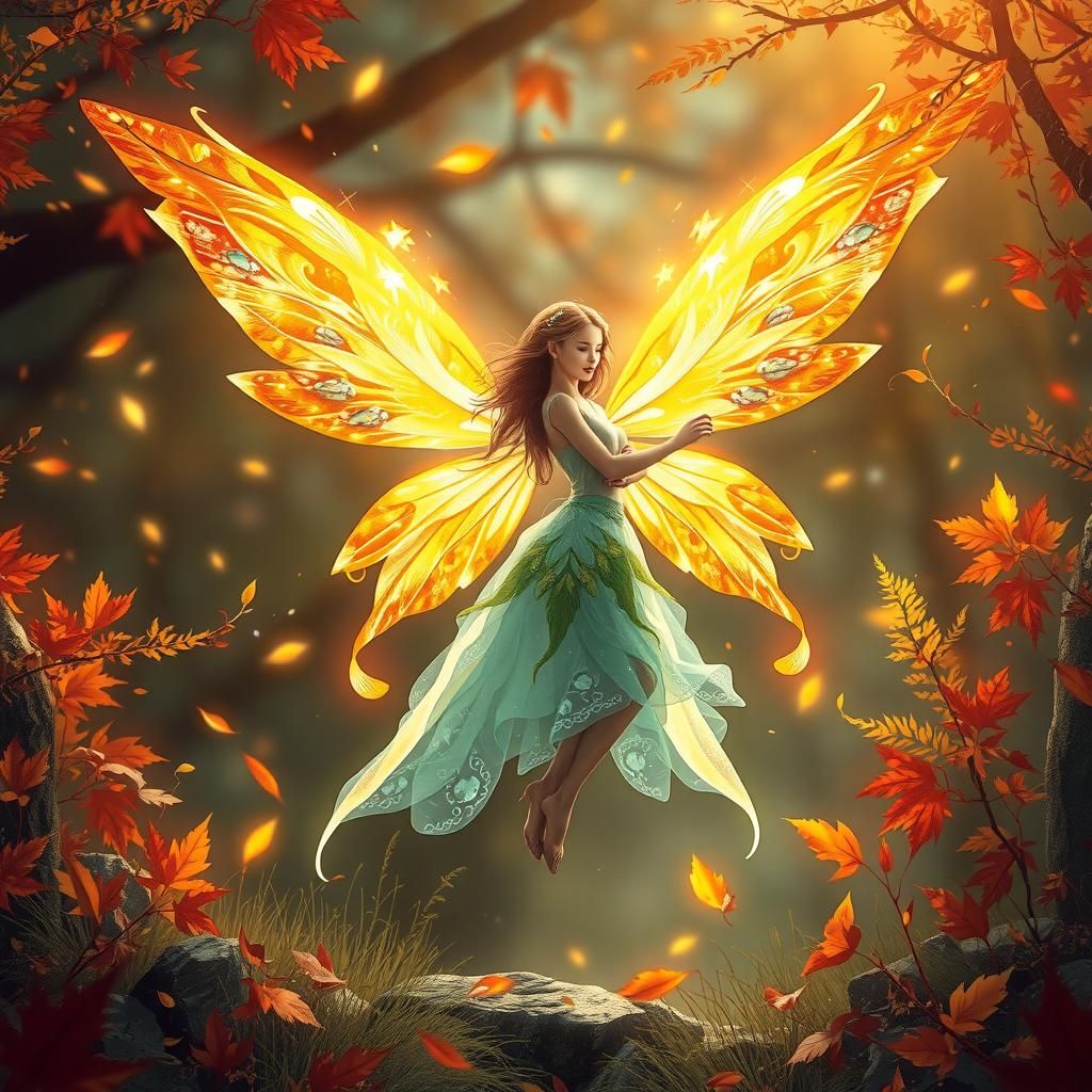 Enchanting Autumn Fairy with Luminous Wings