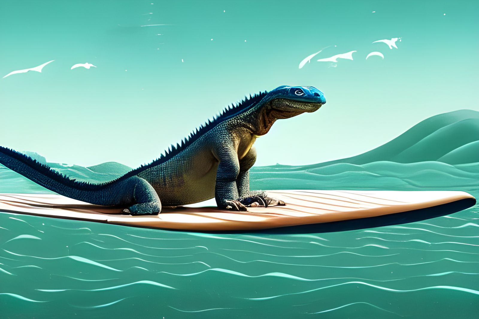 Komodo Dragon Surfing: Digital Illustration in Photorealism