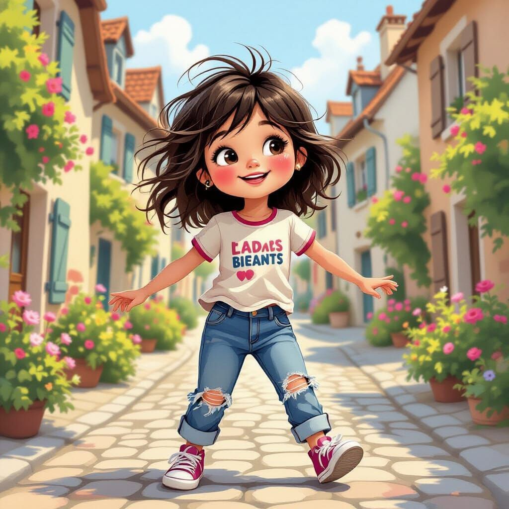 Girl Dances in Paris, Whimsical Illustration