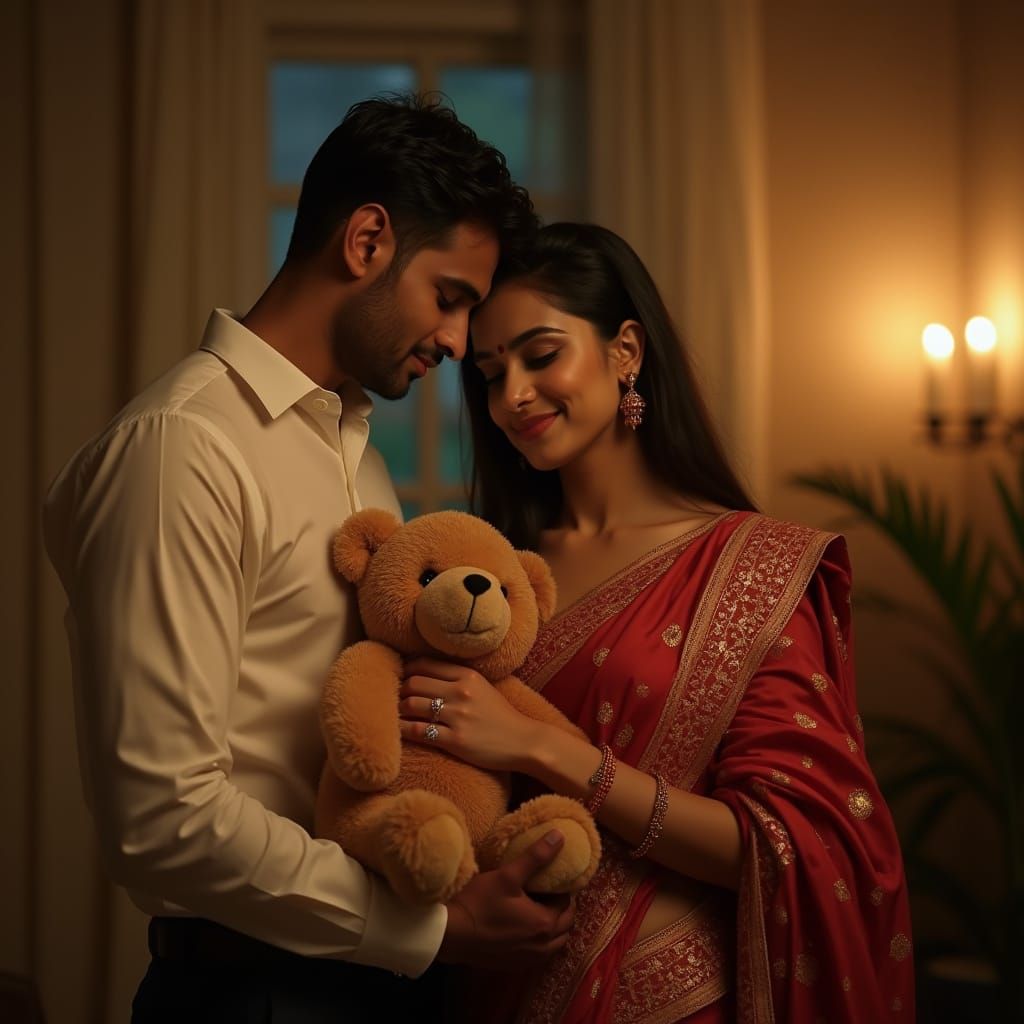 Indian Husband Presents Stunning Wife with Teddy Bear in Coz...