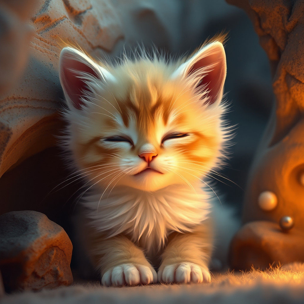 Adorable Kitten in Dreamy Fantasy Landscape