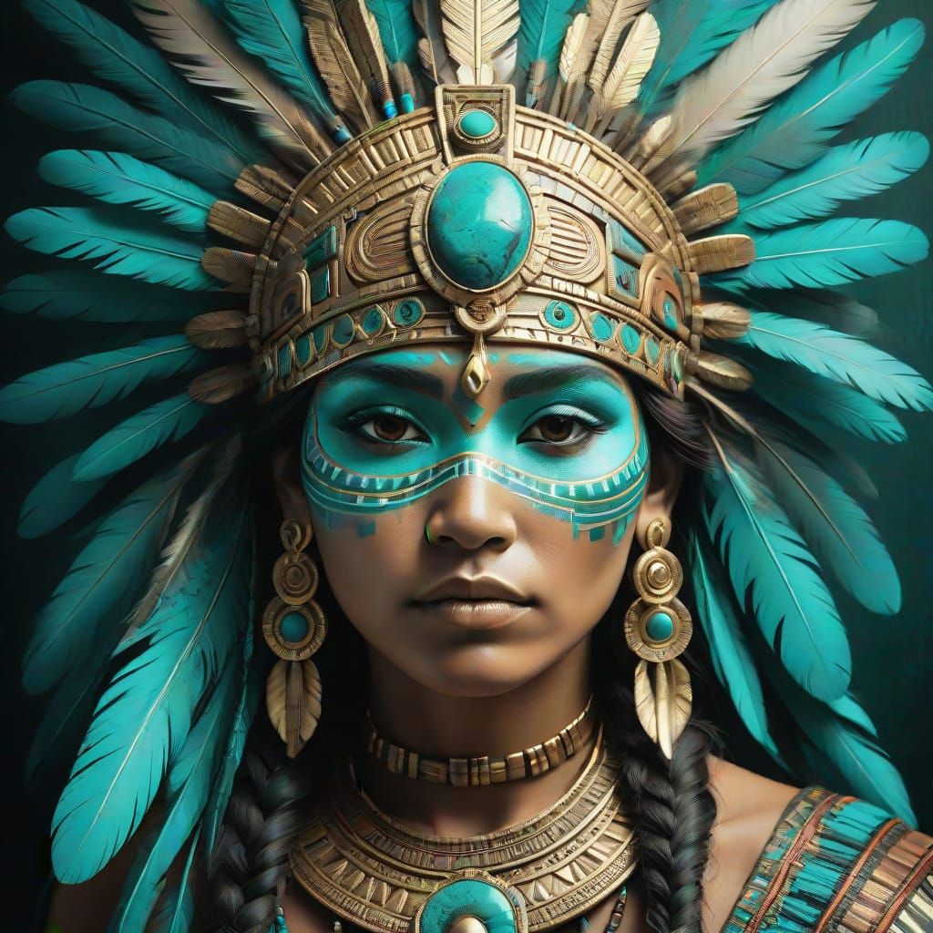 Ancient Mesoamerican Goddess in Aztec Headdress
