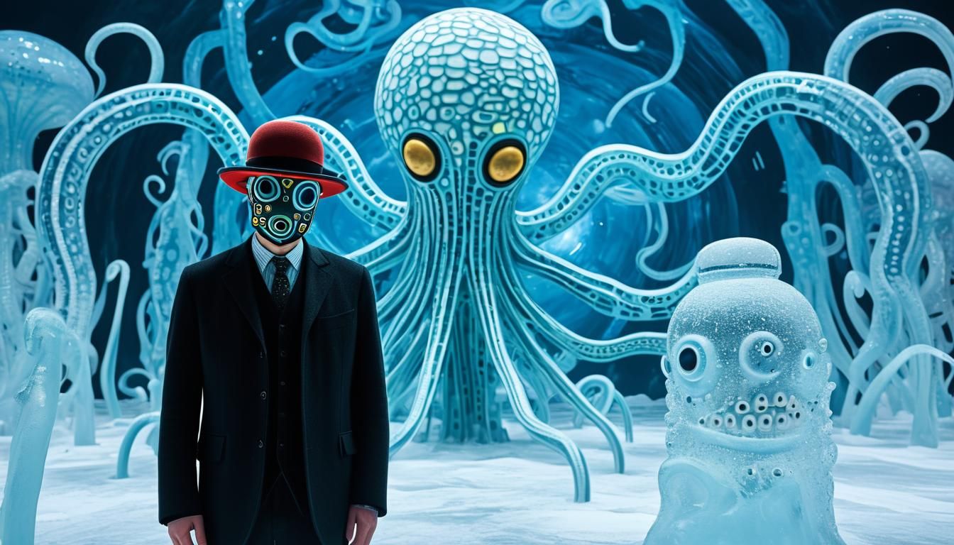 Surreal Encounter at Icy Alien Art Exhibit