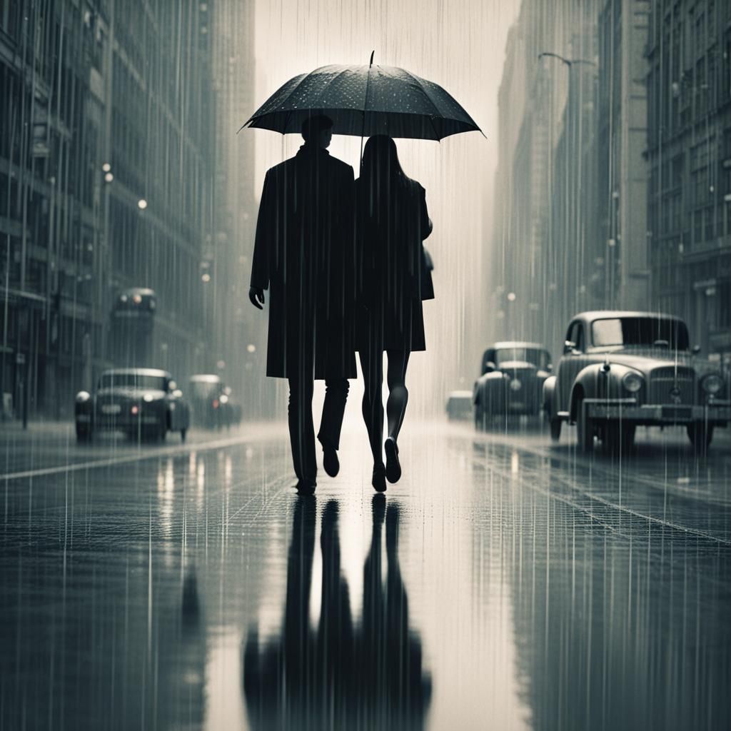 Couple Walking in Rain in Matrix Style