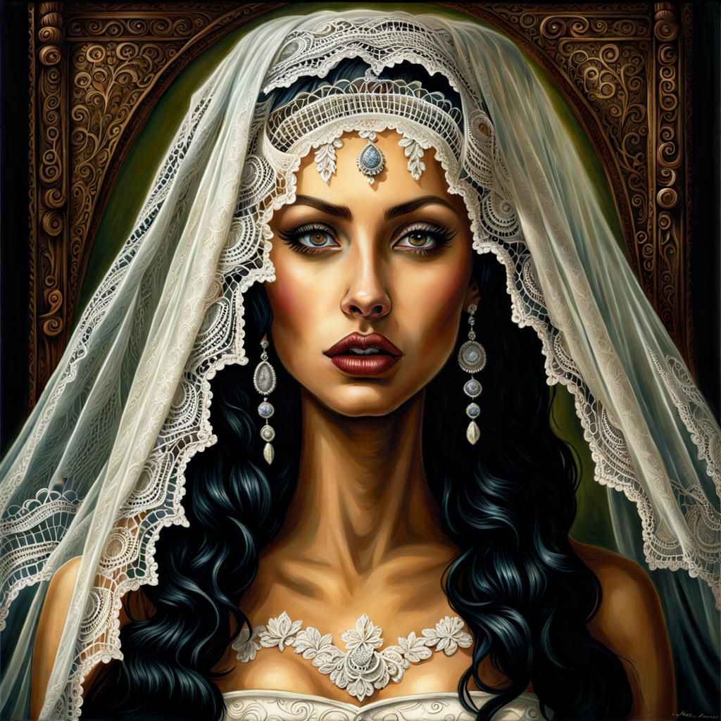 Latina with Lace Veil: Hyperrealistic Fantasy Art