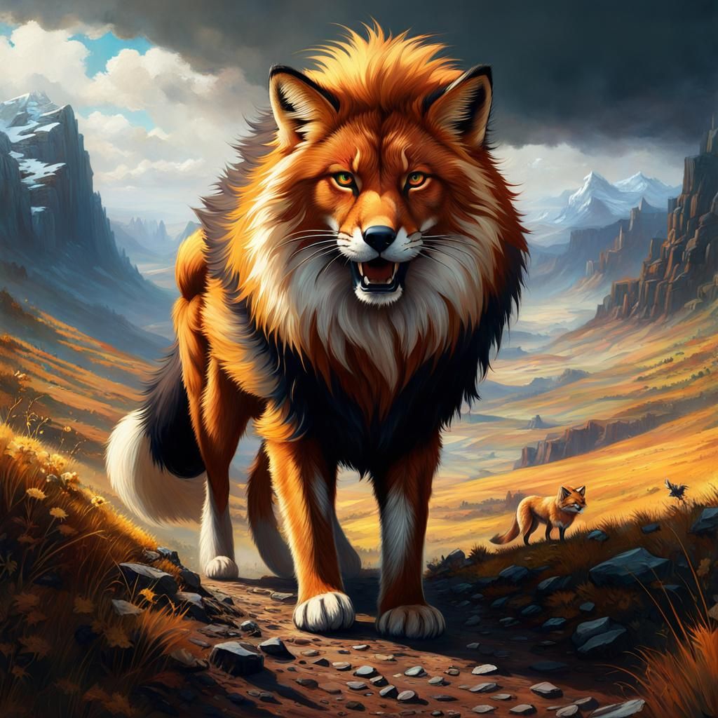 Fierce Fox with Lion Mane in Valley