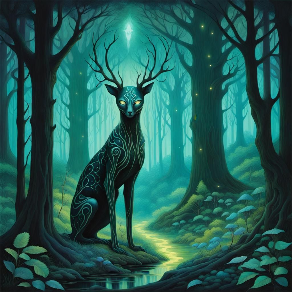 Luminous Forest Creature Inspired by Surrealist Art