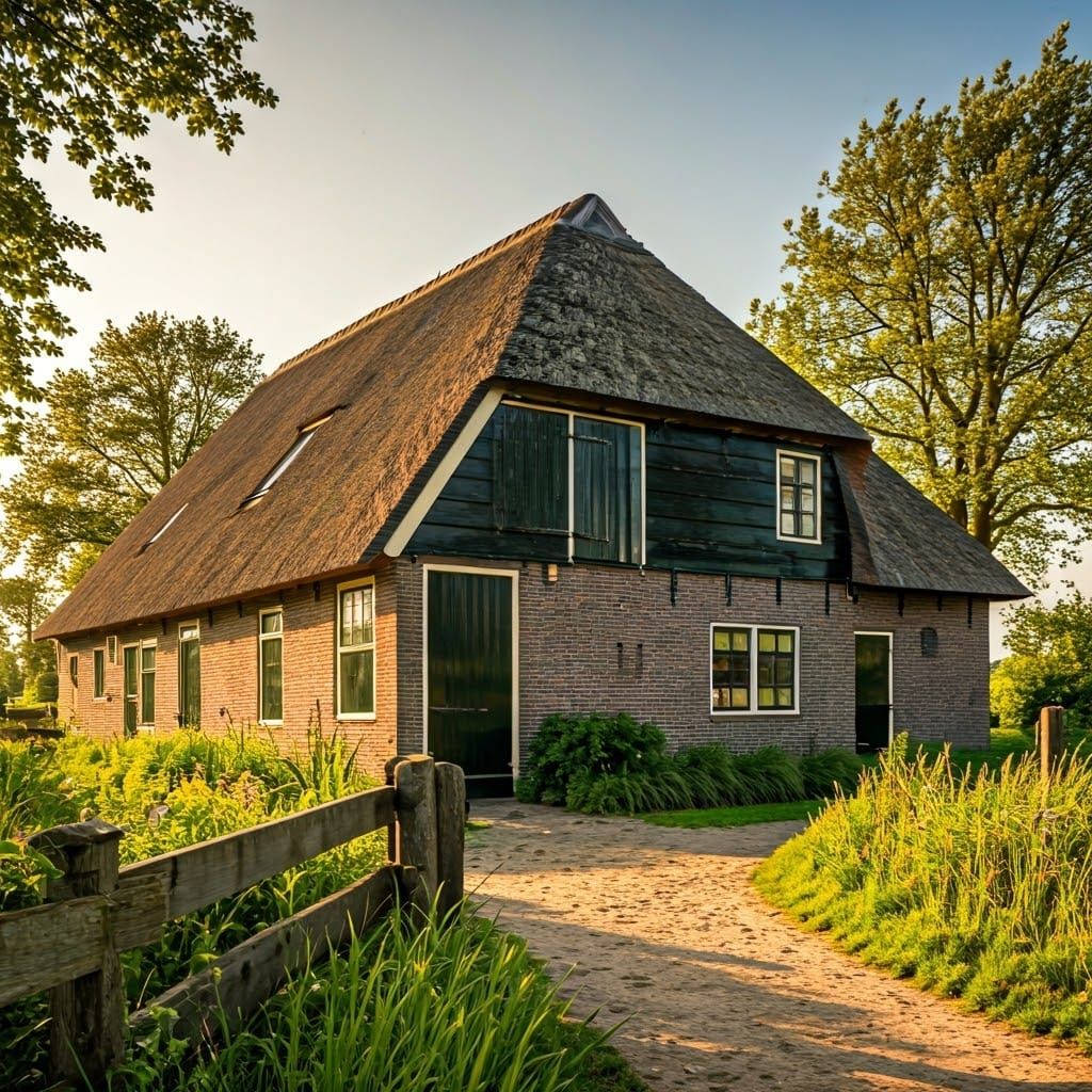 Dutch Farm in Golden Light, Photorealistic Painting