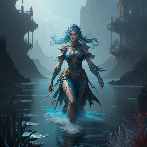 Water Girl Healing With Ocean Power: Fantasy Concept Art