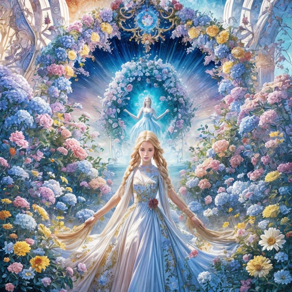 Girl with Braids in Garden with Volumetric Lighting