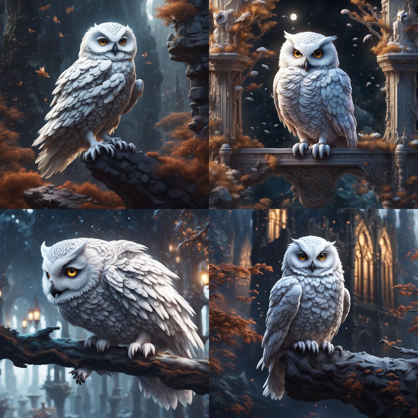 Fantastical White Owl Matte Painting in 8k
