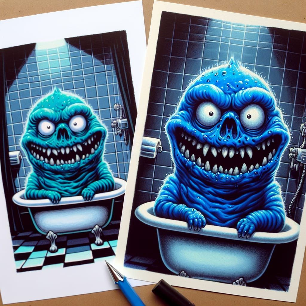 Ominous Blue Slime Monster Cartoon Portrait