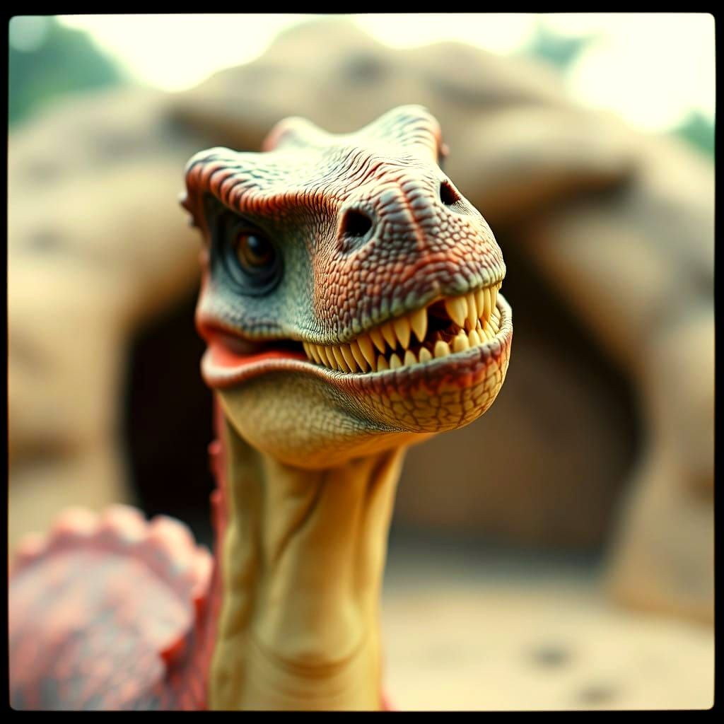 Cinematic T-Rex Smirks at Vintage Cheese