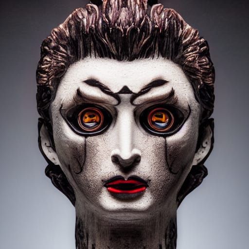 Dark Surrealism: Porcelain Doll with Neon Glow