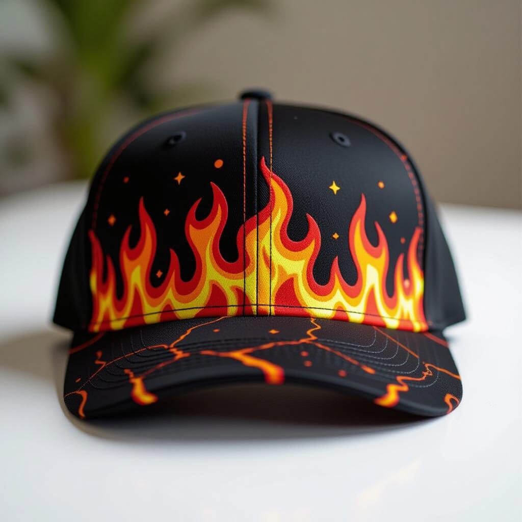 Black Peak Cap with Fiery Lava Patterns