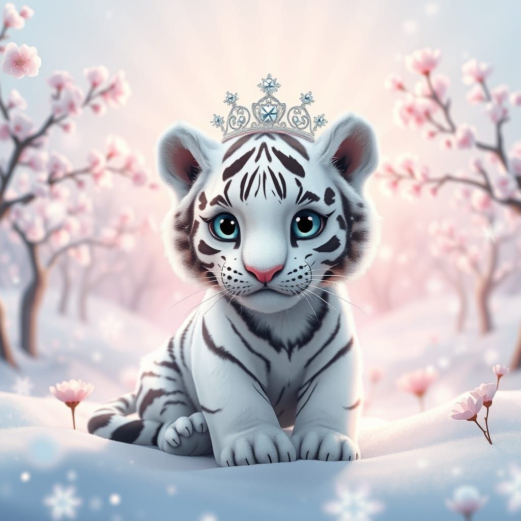Regal White Tiger in Enchanted Snowy Meadow