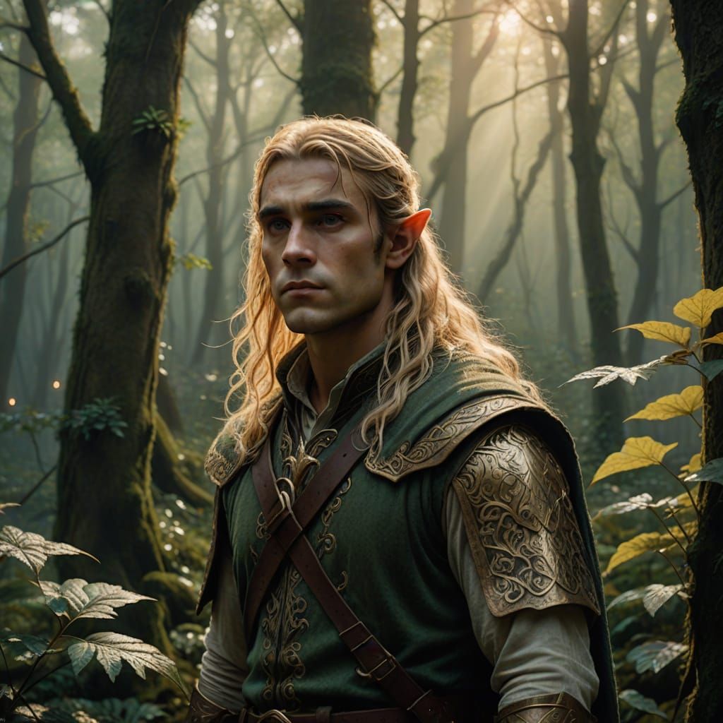 A Half Elf in Enchanted Forest, Fantasy Illustration Style
