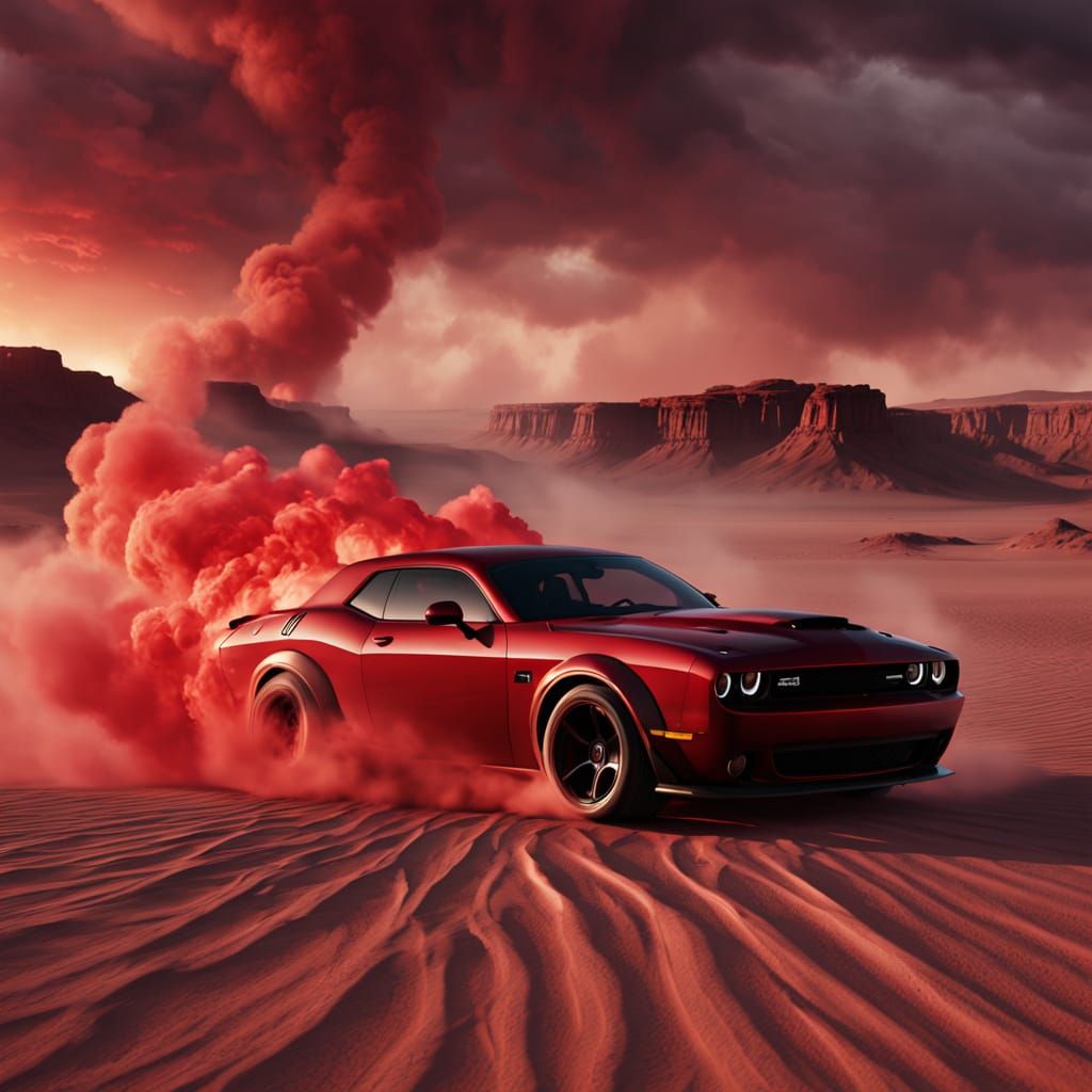 Black Dodge Challenger Demon Drifting in Crimson Desert