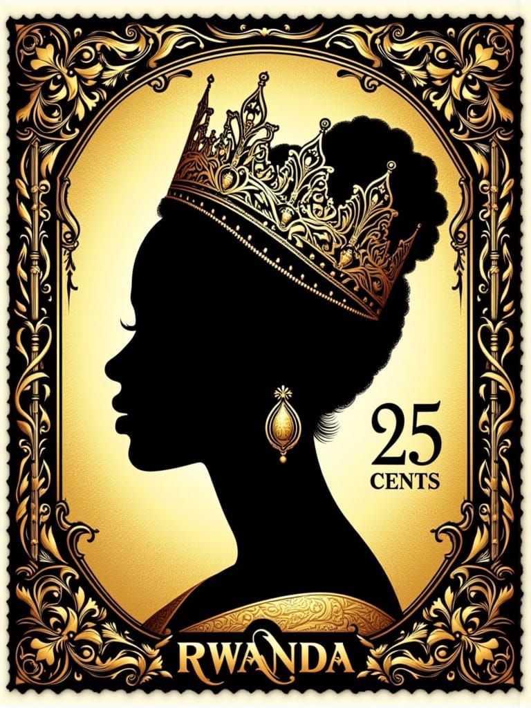 African Queen Silhouette on Rwanda Postage Stamp