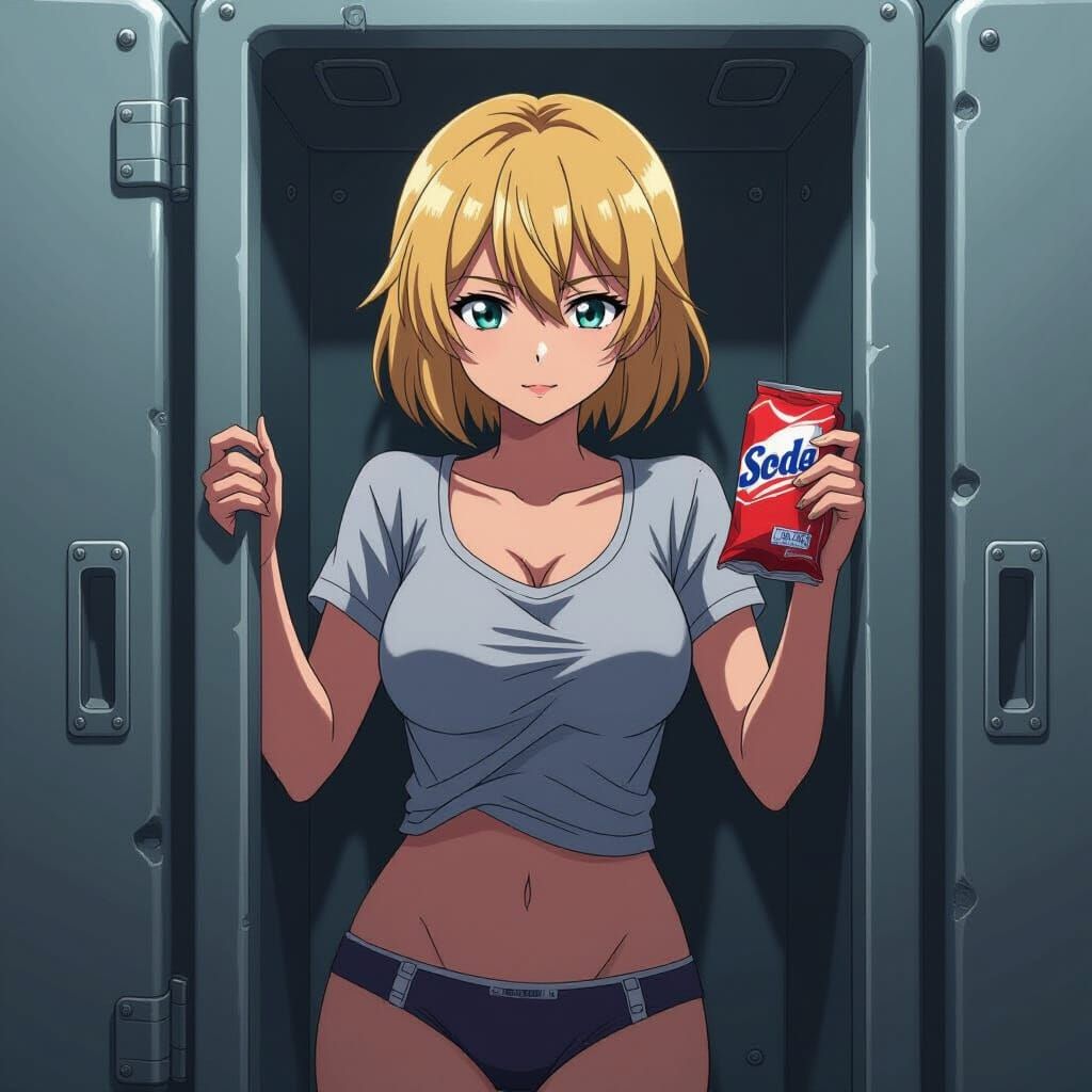 Anime Woman Hiding in Spaceship, Cel-Shaded Style