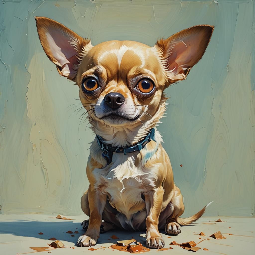Surreal Chihuahua Painting in Kolesov and Lehr Style
