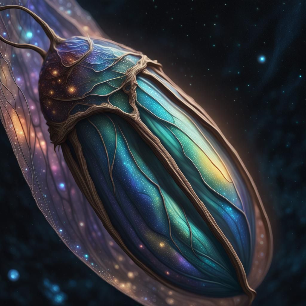 Iridescent Chrysalis Against Starry Supernova, Fantasy Art