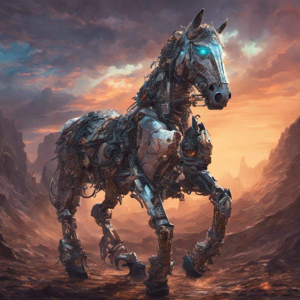 Steel Robotic Horse in Epic Digital Painting Style