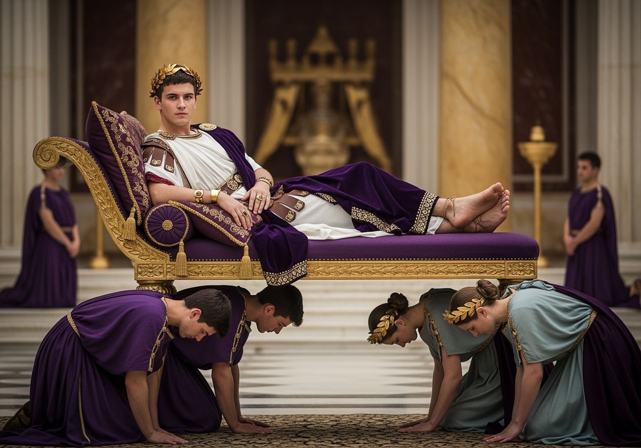 Roman Emperor Lounging in Royal Palace, Photorealistic Style