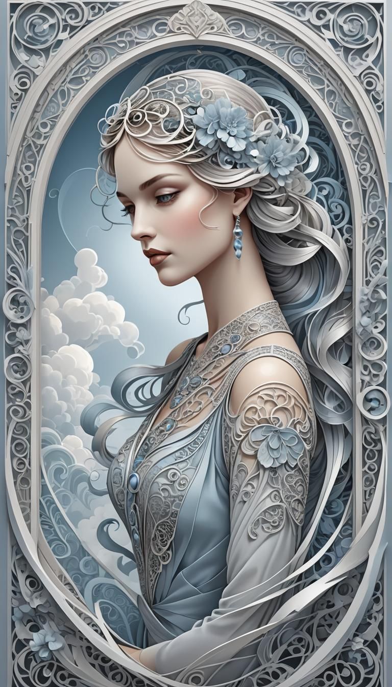 Art Deco Wind Woman with Filigree Arch