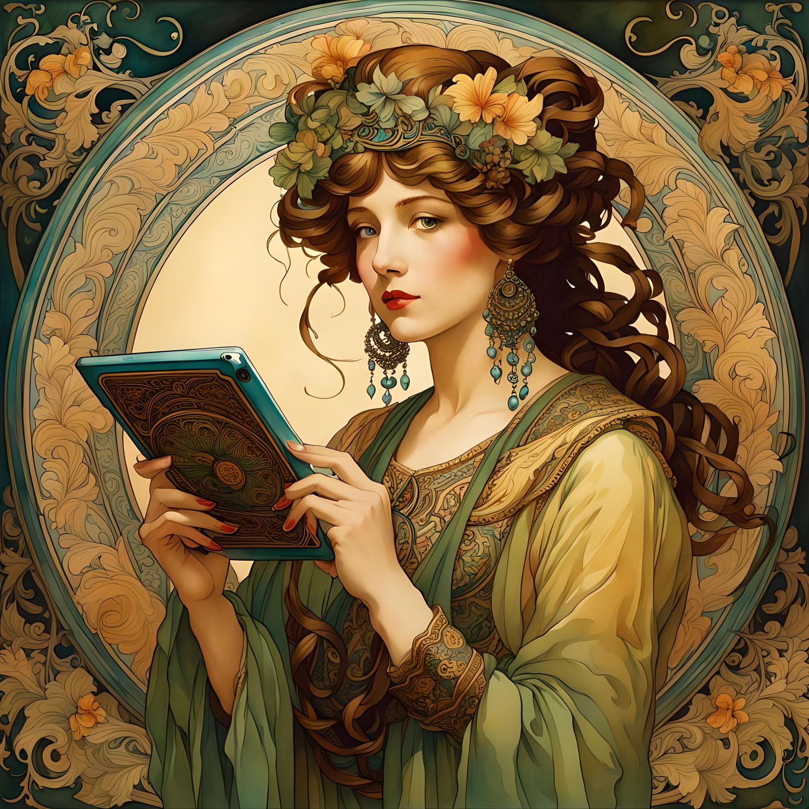 Vintage iPad in Alphonse Mucha Style