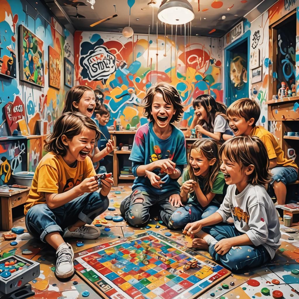 Children's Laughter: Graffiti Art Board Game Scene