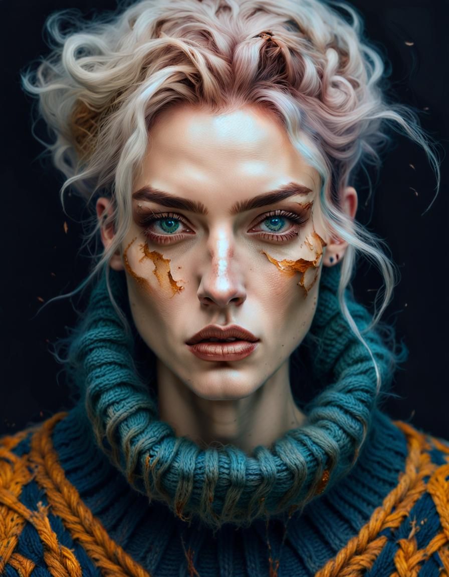 Heterochromatic Androgyne in Fisherman's Sweater, Pin-Up Sty...