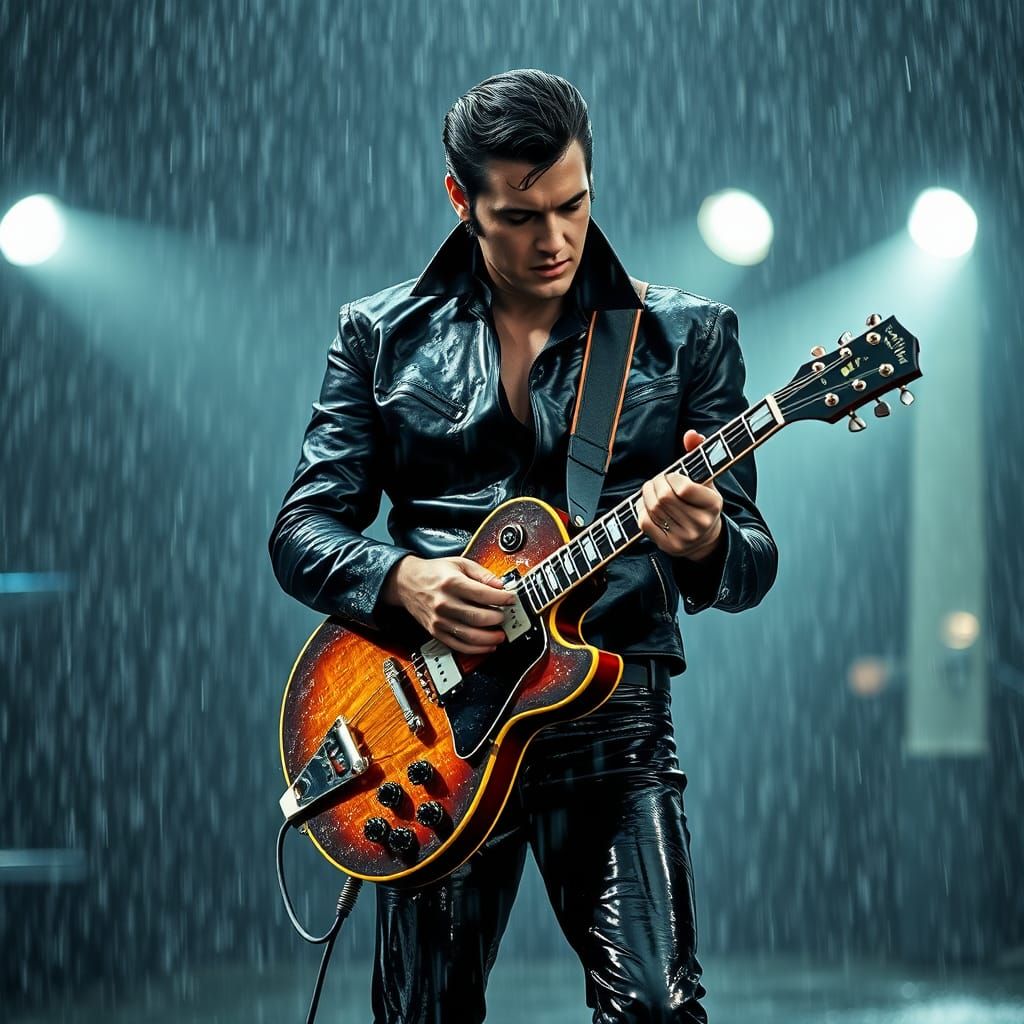 Elvis Presley Plays Guitar in Torrential Rain