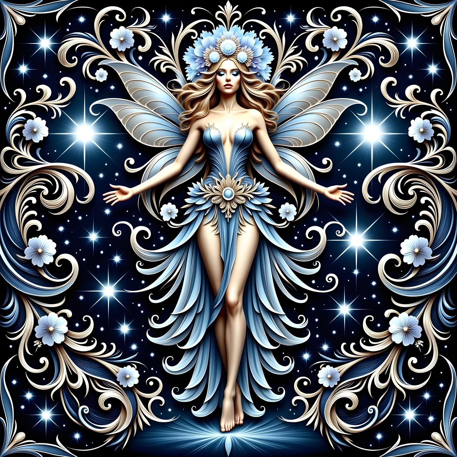 Art Nouveau Fairy Face in Cosmic Nebula