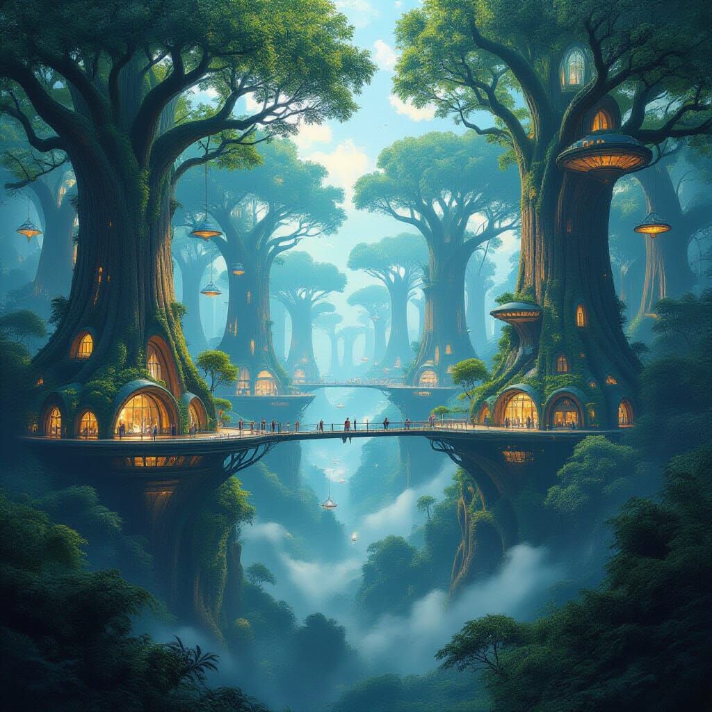 Futuristic Forest City with Giant Tree Skyscrapers