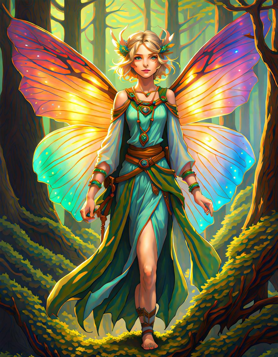 Faerie Druid Portrait with Iridescent Wings
