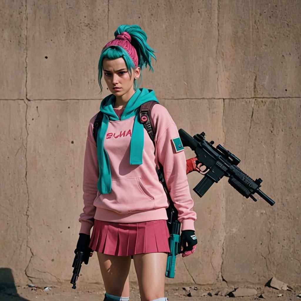 Cinematic Film Still of Woman in Pink Hoodie