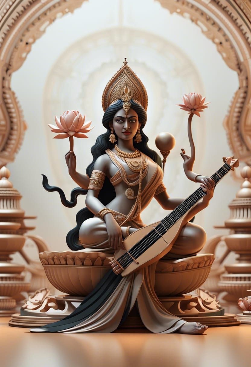 Magnificent Portrait of Saraswati in Indo-Futurism Style