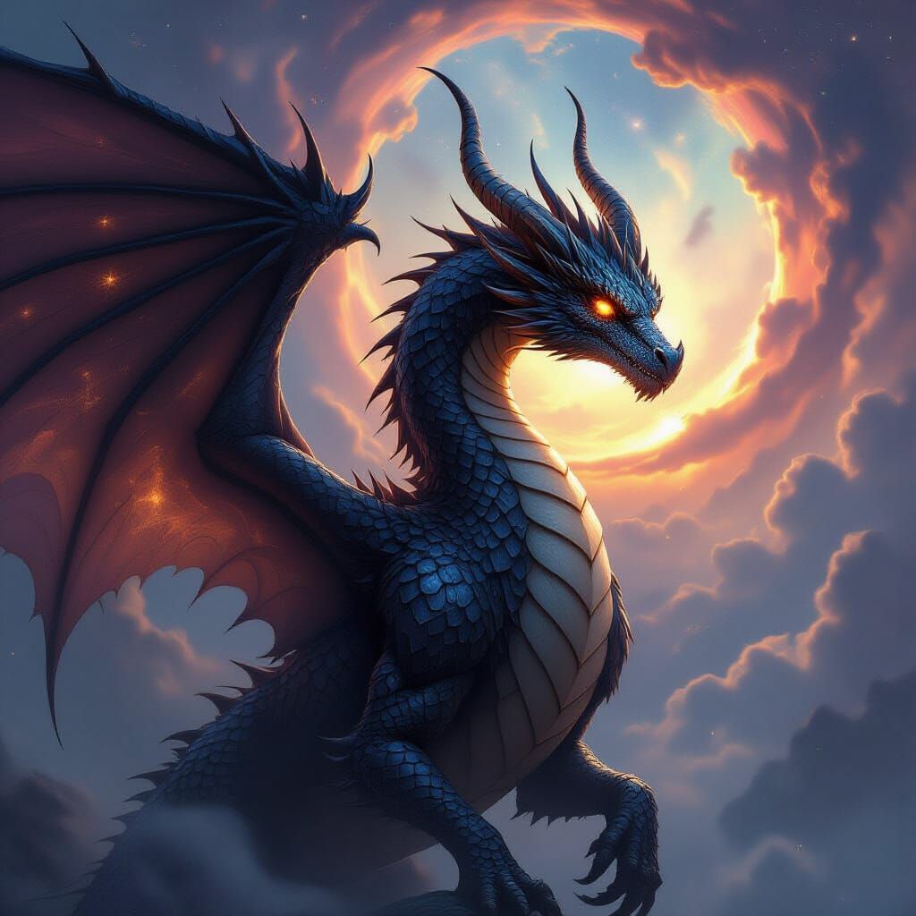 Obsidian Dragon in Galaxy: Dark Fantasy Concept Art