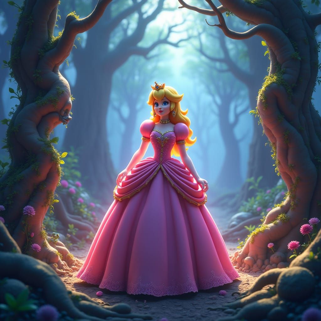 Fantastical Princess in Vibrant Astro Bot Environment