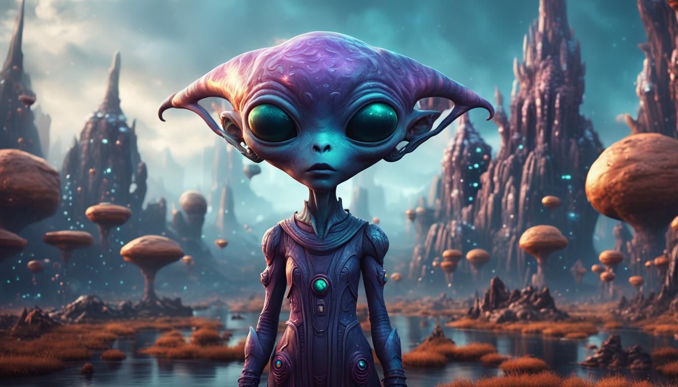 Cute Alien Teen Girl: Detailed Fantasy Art
