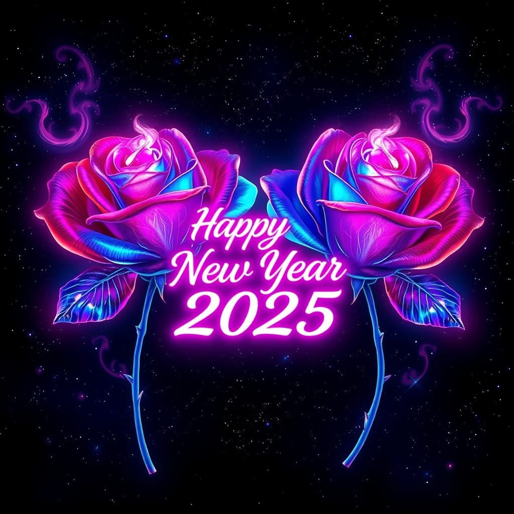 Glowing Roses in Mid-Air, Emblazoned with New Year's Greetin...