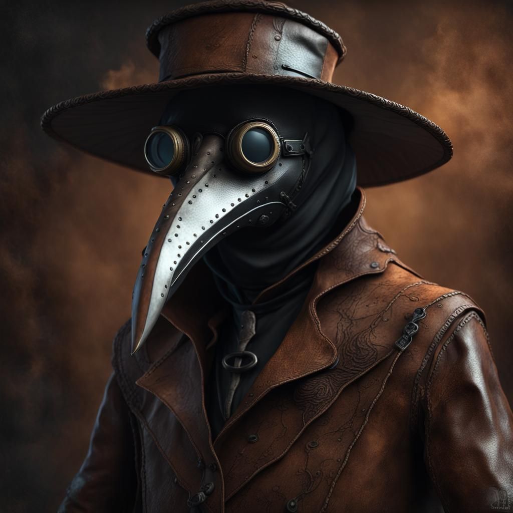 Macabre Plague Doctor in Leather Outfit