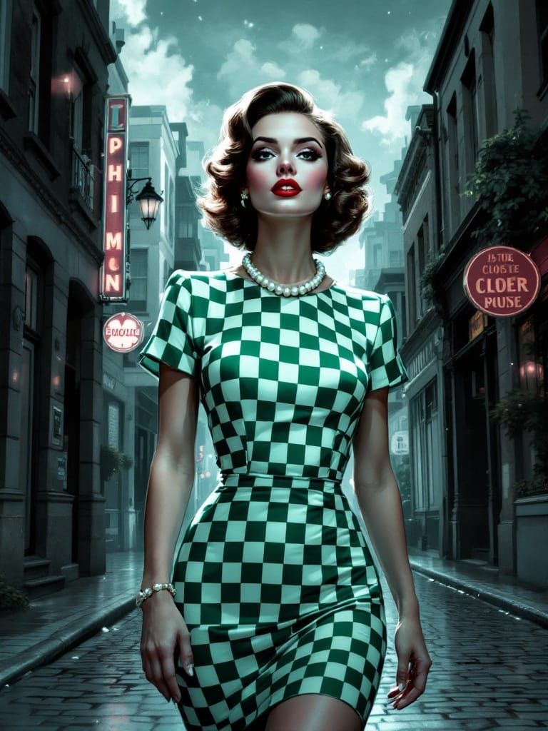 Dynamic Woman in Vintage Chic Comic Book Style