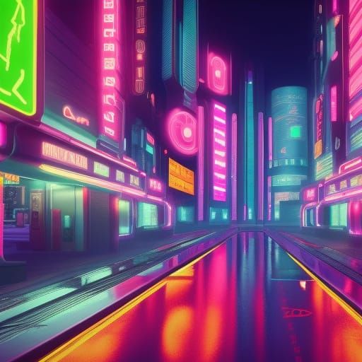 Futuristic Neon Street Scene in Cyberpunk Style