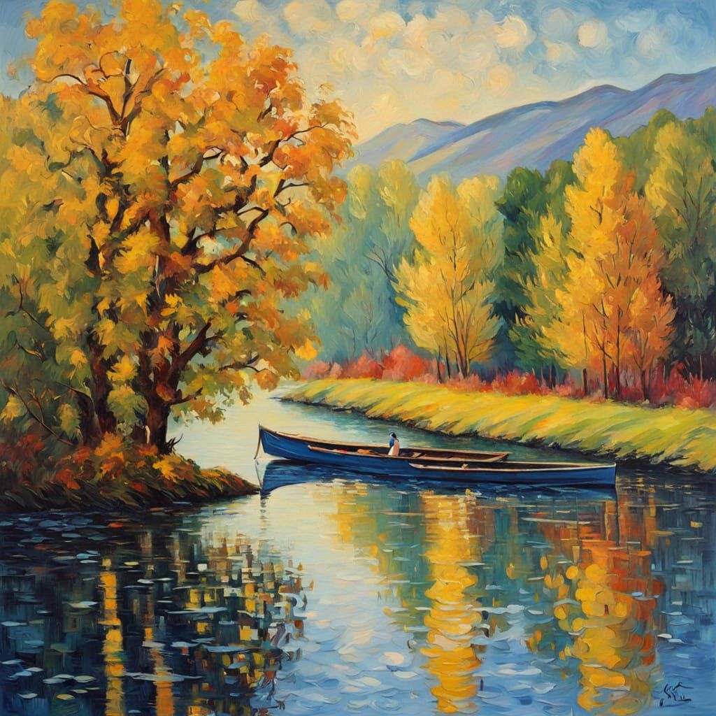 Misty Inverness Lochscape in Neo-Impressionist Style