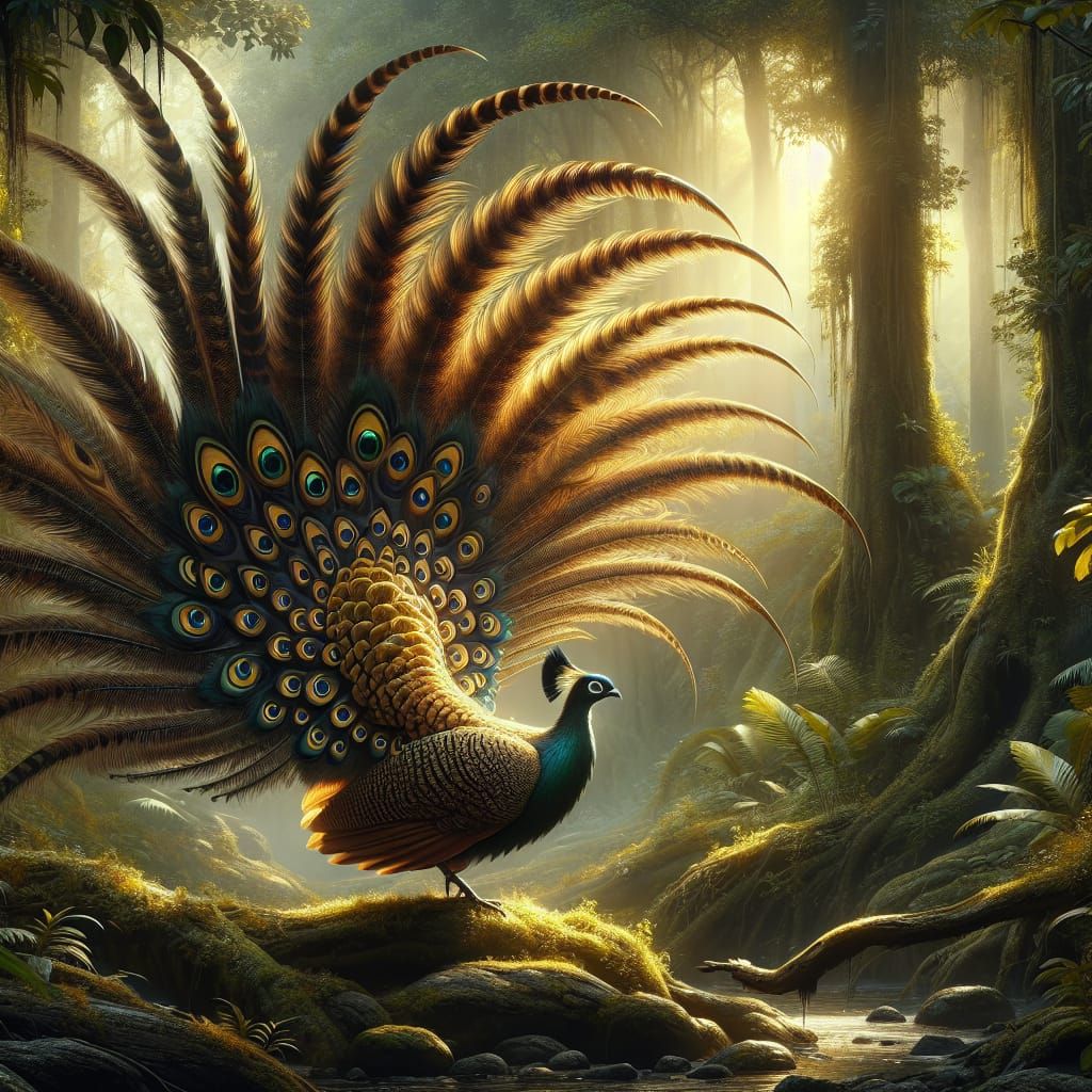 Nature's Majesty: Argus Bird in Rainforest Elegance