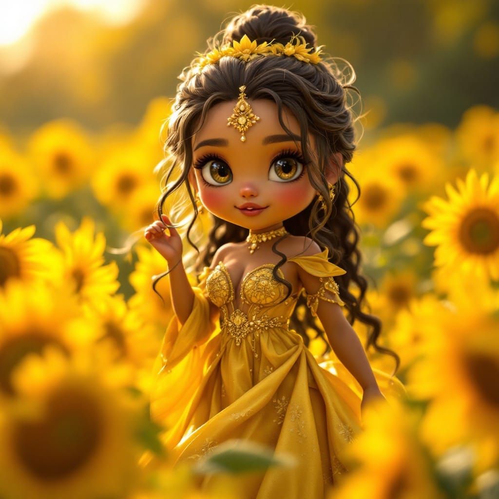 Chibi Sunflower Princess in Golden Gown