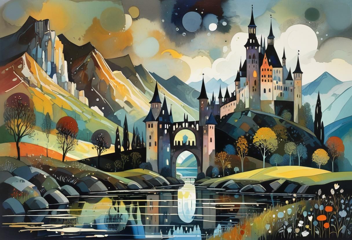 Mystical Gothic Castle in Mountain Valley Landscape